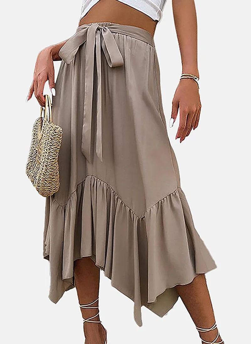 YUNIQEE Brown Fit & Flare Solid Midi Skirt