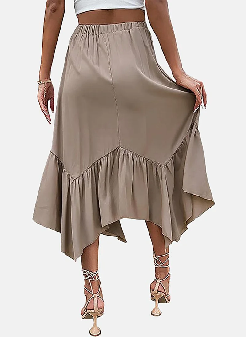 YUNIQEE Brown Fit & Flare Solid Midi Skirt
