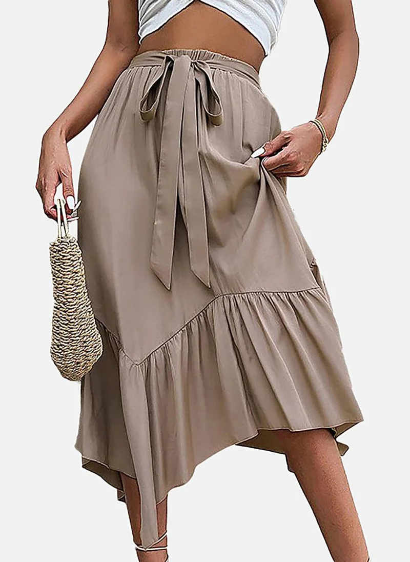 YUNIQEE Brown Fit & Flare Solid Midi Skirt