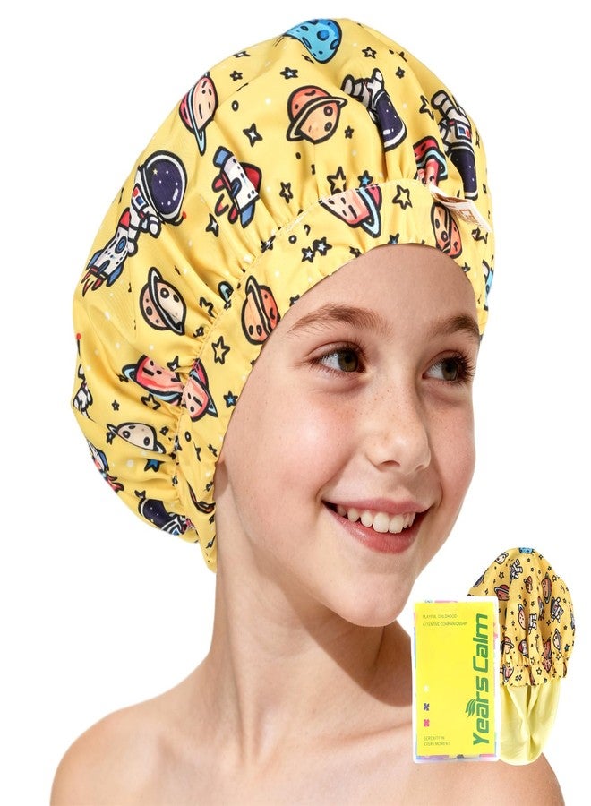 Years calm Satin Lined Shower Cap for Kids, Waterproof Kids Shower Cap with Soft Hair Protection & Wide Elastic Band, Reusable Shower Hat for Kids Ages 3–10 (Yellow, One Size) - Image 1
