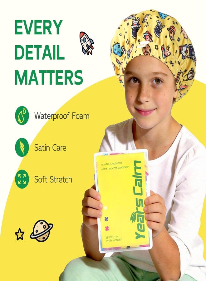 Years calm Satin Lined Shower Cap for Kids, Waterproof Kids Shower Cap with Soft Hair Protection & Wide Elastic Band, Reusable Shower Hat for Kids Ages 3–10 (Yellow, One Size) - Image 5