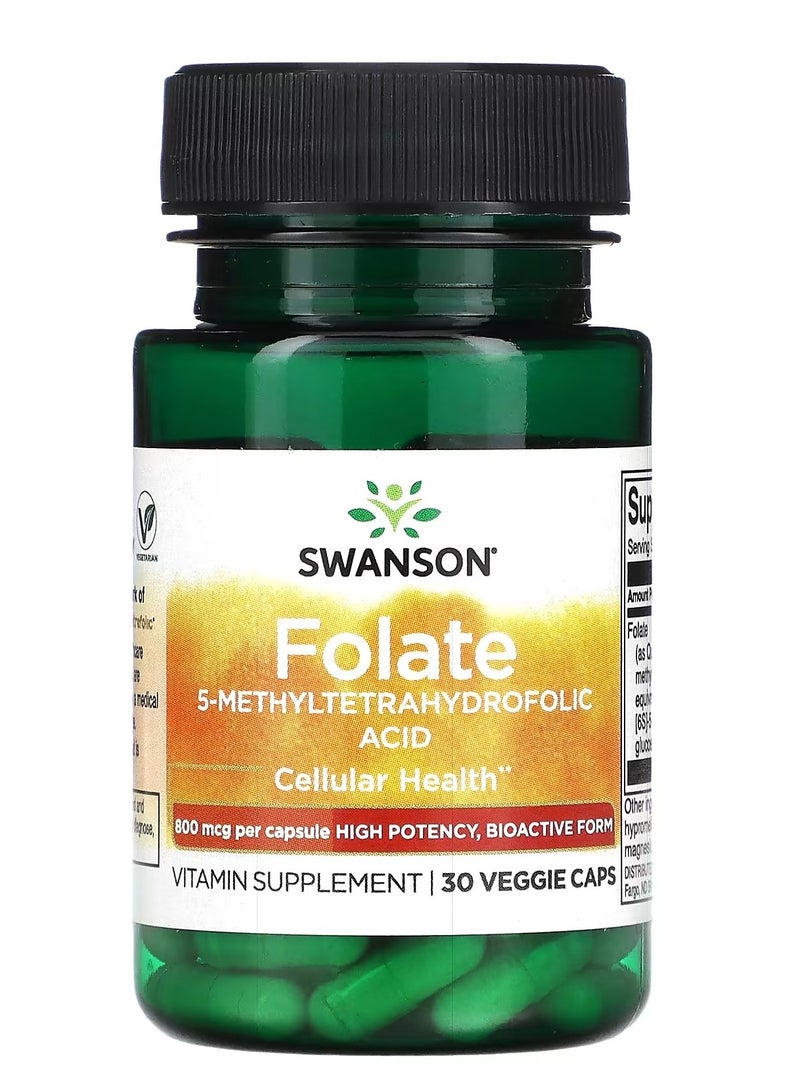 Swanson, Folate, 5-Methyltetrahydrofolic Acid, 800 mcg, 30 Veggie Caps