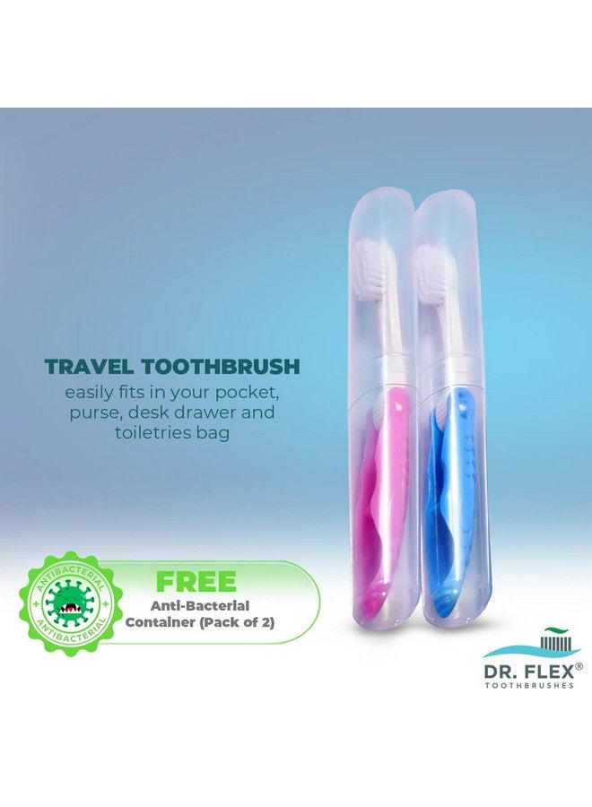 Dr. Flex Travel Foldable Manual Toothbrush Pack Of 2 With Dupont Filaments For Adult & Juniors In Free Anti Bacterial Cover Container, Oral Hygiene Care, Soft Bristle, Travel Use, Multicolour - Image 4