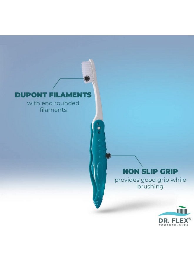 Dr. Flex Travel Foldable Manual Toothbrush Pack Of 2 With Dupont Filaments For Adult & Juniors In Free Anti Bacterial Cover Container, Oral Hygiene Care, Soft Bristle, Travel Use, Multicolour - Image 3