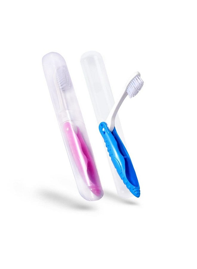 Dr. Flex Travel Foldable Manual Toothbrush Pack Of 2 With Dupont Filaments For Adult & Juniors In Free Anti Bacterial Cover Container, Oral Hygiene Care, Soft Bristle, Travel Use, Multicolour - Image 1