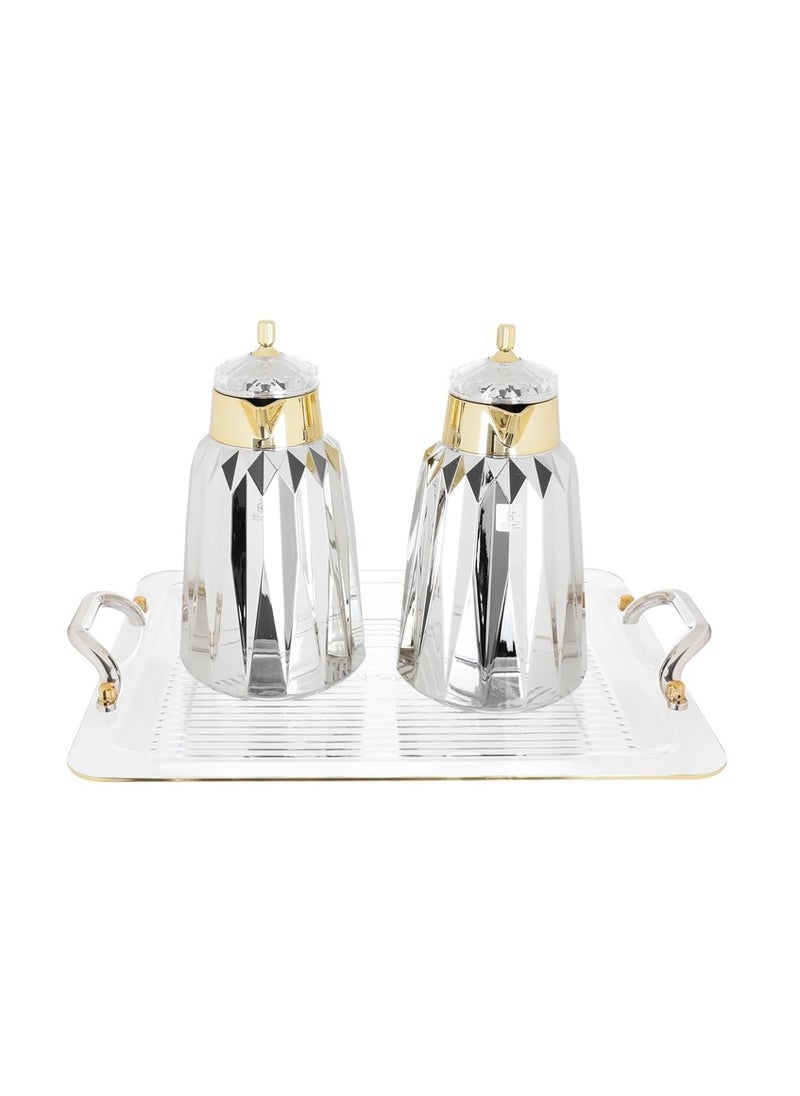 Alsaif Gallery Lamia Al Saif Gallery Thermos Set, 1/1 Liter, 3 Pieces, Tofriya - Silver Gold  - Image 1