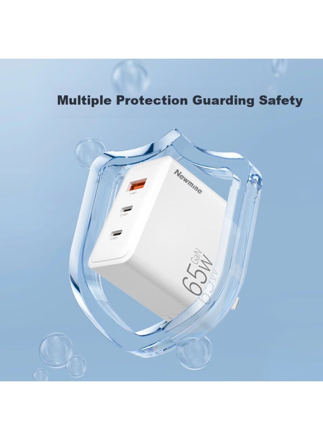 Newmine 65w Gan Charger Multi-port Fast Charging Head For Laptops, Apple 16/15/14, Huawei, Xiaomi, Tablets - White - Image 2