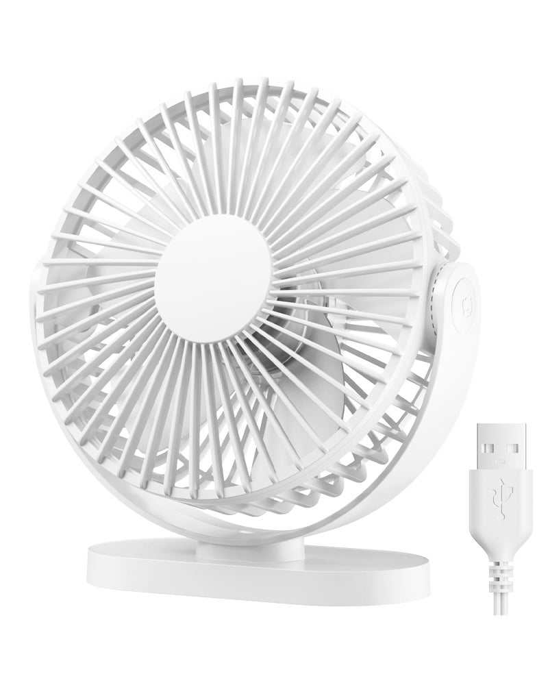 Gaiatop USB Desk Fan, 5.5 Inch Small Quiet Powerful 3 Speeds 90° Rotate, Personal Mini Portable Desktop Table Fans, Cooling for Home Office Car Travel Indoor Outdoor White - Image 1