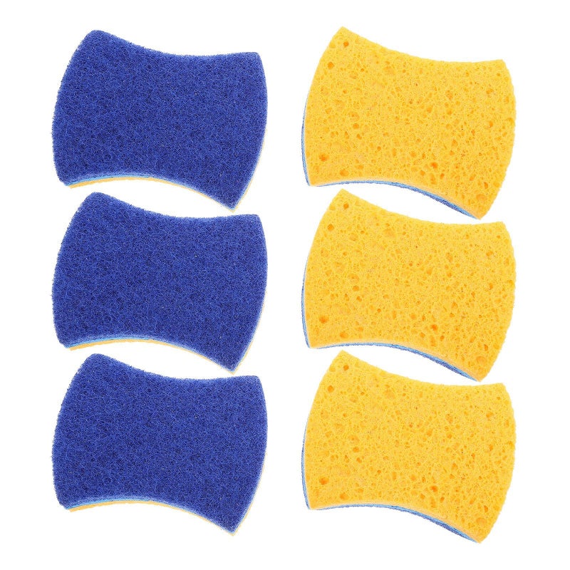 6 Pack Wood Fiber Dish Sponges Ergonomic Waist Shape Reusable Kitchen Scrubber - Image 2