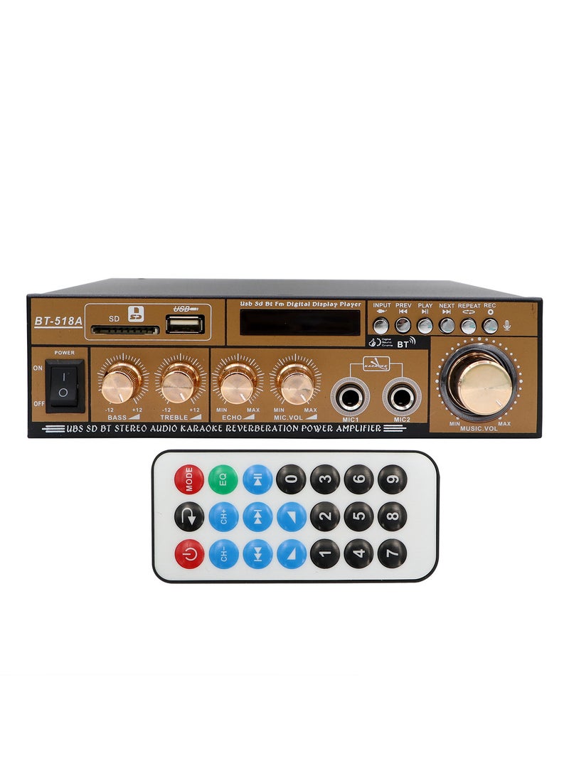 Stereo Audio Karaoke Reverberation Power Amplifier, Gold/Black - Image 3