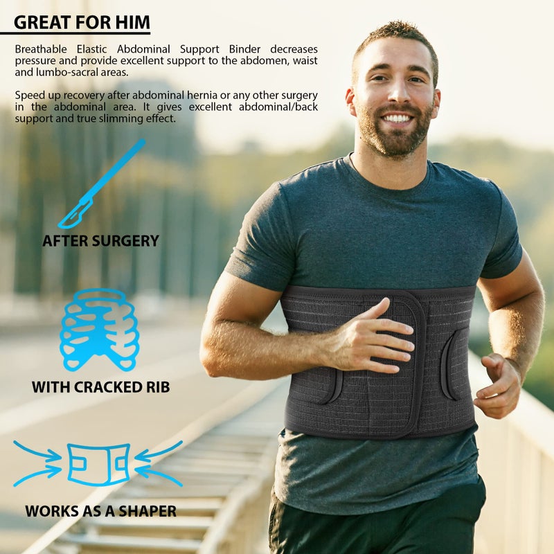 Ortonyx Breatable 9.5 "" Binder Binder/Postpartum postpartum perfrative inf/abdomen internia internia belt for Men and Women - L/XL (32 " - 43" ") Black - Image 3