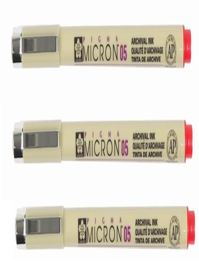 Pigma Sakura Micron - Pigment Fineliners - 0.5mm - Red [Pack of 3] - Image 1