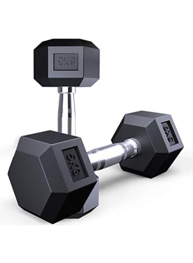 دمبل مطاطي سداسي أسود من قطعة واحدة من وافي فيتنس، وزن 5 كجم، WF-HD5KG