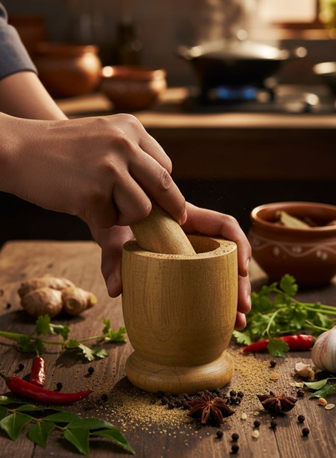 Timmy Wooden Mortar Large - Solid Natural Wood Grinder with Deep Bowl Design for Efficient Spice Crushing and Traditional Food Preparation, Durable Construction, Easy to Clean and Use at Home - Image 5