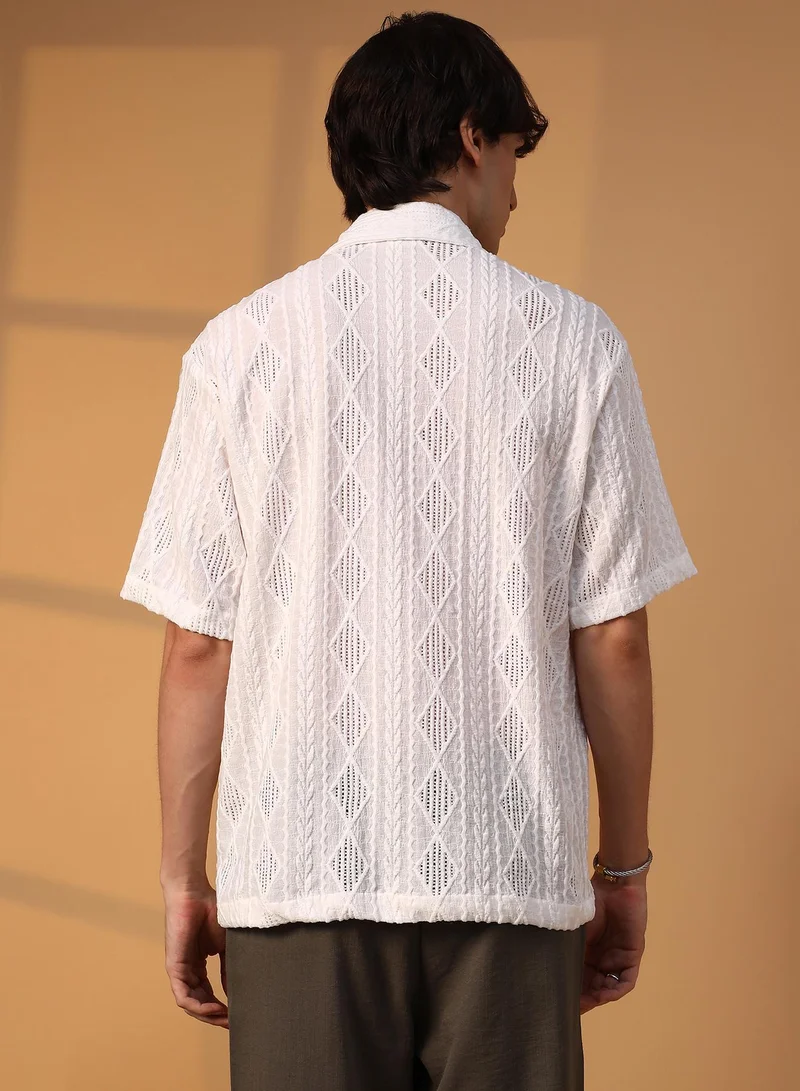 CAHOOT  Men's Daisy White Argyle-Textured Oversized Shirt for Men | Best Price UAE