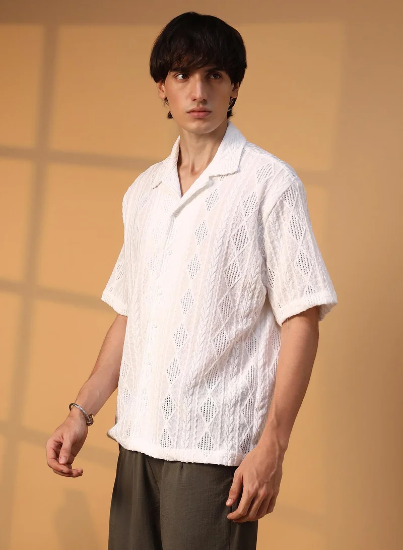 CAHOOT  Men's Daisy White Argyle-Textured Oversized Shirt for Men | Best Price UAE