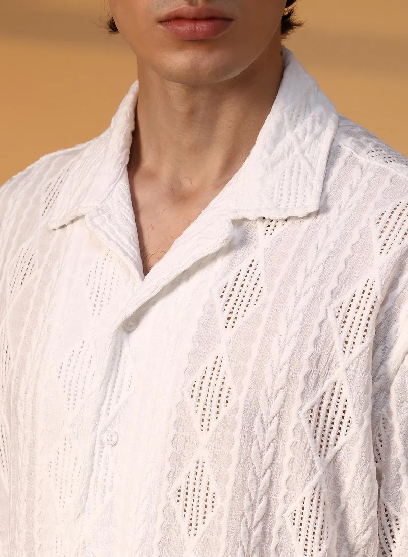 CAHOOT  Men's Daisy White Argyle-Textured Oversized Shirt for Men | Best Price UAE