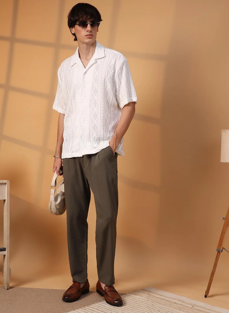 CAHOOT  Men's Daisy White Argyle-Textured Oversized Shirt for Men | Best Price UAE