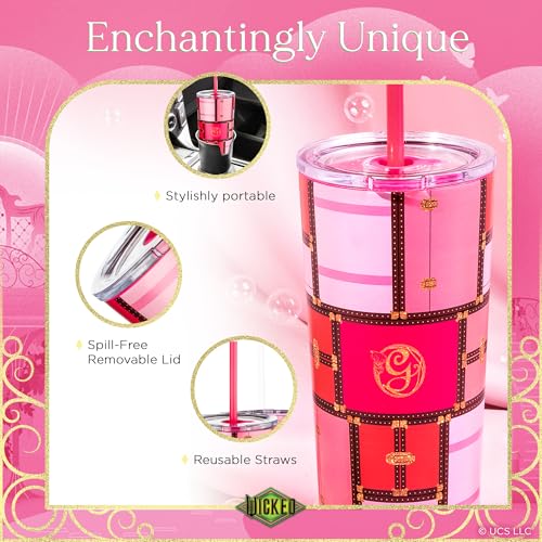 Dragon Glassware x WICKED Vacuum Insulated Tumbler with Lid and Straw - 24 oz Tumbler Cup with 2 Straws - Stainless Steel Tumbler with Straw for Water, Iced Tea - Wicked Glinda Tumbler - Image 5