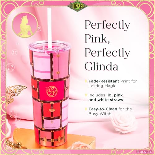 Dragon Glassware x WICKED Vacuum Insulated Tumbler with Lid and Straw - 24 oz Tumbler Cup with 2 Straws - Stainless Steel Tumbler with Straw for Water, Iced Tea - Wicked Glinda Tumbler - Image 4