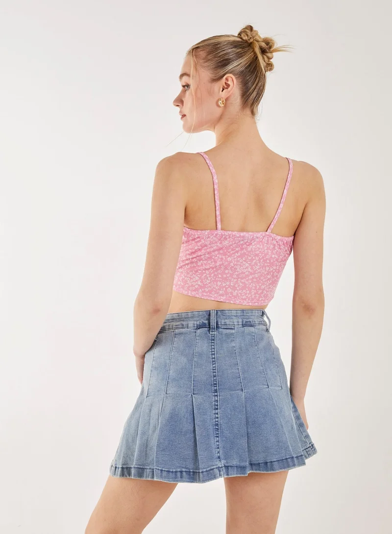 Pink Vanilla  Floral Tie Front Cami Cropped Top for Women | Best Price UAE