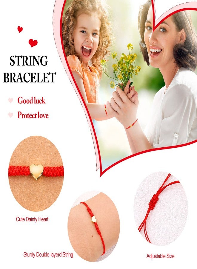 سمر لوف مجموعة أساور قلب متطابقة للأم وابنتها من خيوط حمراء، هدية للأم، سوار أحمر للحماية (ذهبي) - Image 2