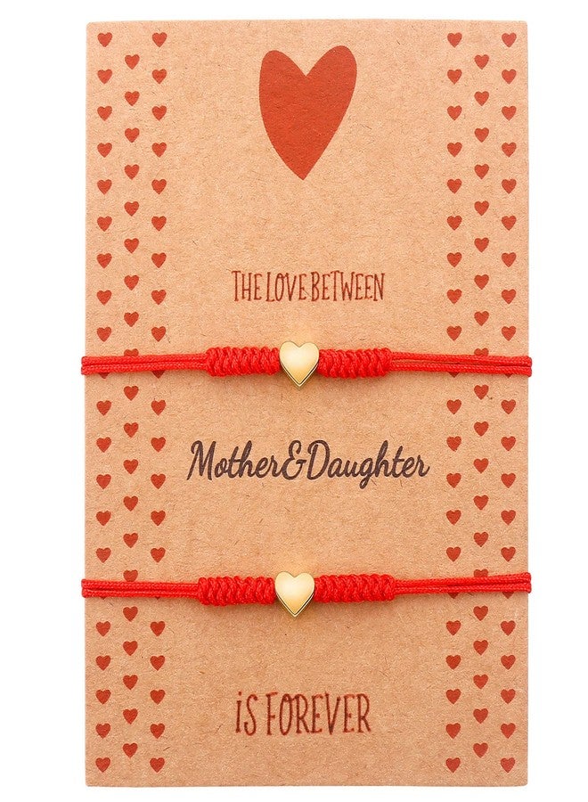 سمر لوف مجموعة أساور قلب متطابقة للأم وابنتها من خيوط حمراء، هدية للأم، سوار أحمر للحماية (ذهبي) - Image 1