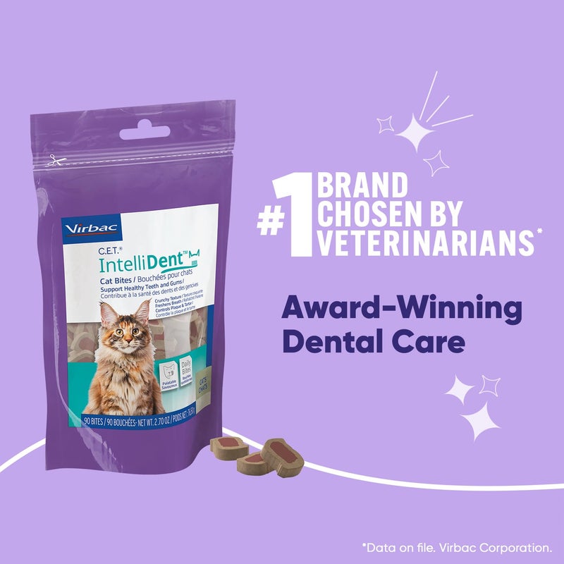Virbac C.E.T. IntelliDent Cat Bites Dental Care Cat Treats for Healthy Teeth and Gums Fresh Breath Chicken Flavor 90 per Bag - Image 2