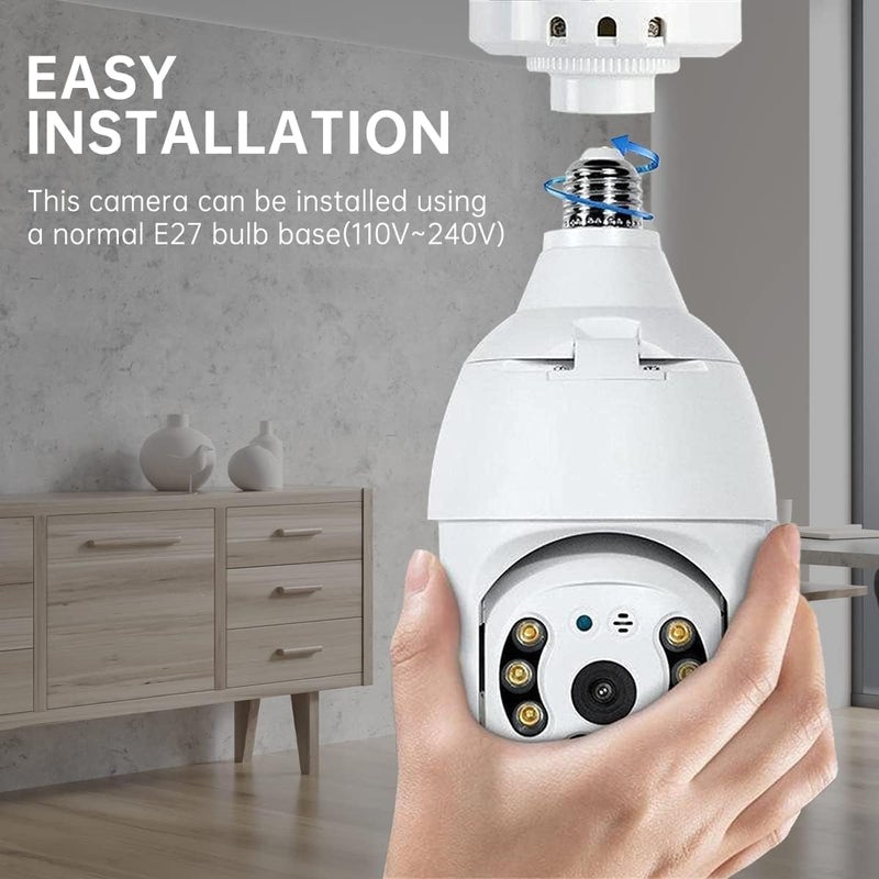 comfrt Wireless WiFi Light Bulb Camera Security Camera, 2Pack - 1080P WiFi Camera 2.4Ghz 360 Degree Outdoor Panoramic Bulb Camera, Light Bulb Camera with Night Vision 2-Way Audio, Motion Detection Alarm - Image 2