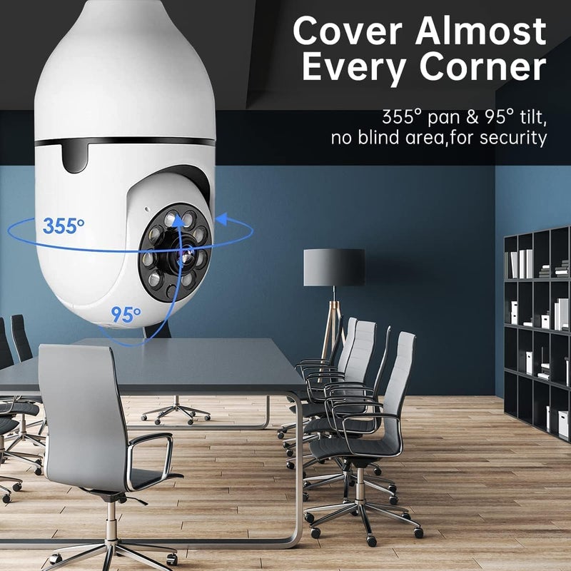 comfrt Wireless WiFi Light Bulb Camera Security Camera, 2Pack - 1080P WiFi Camera 2.4Ghz 360 Degree Outdoor Panoramic Bulb Camera, Light Bulb Camera with Night Vision 2-Way Audio, Motion Detection Alarm - Image 4