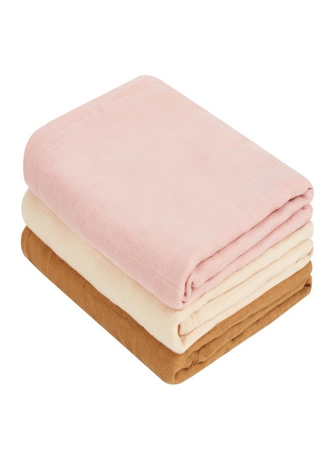 MIGIOL swaddles for Newborns Muslin Swaddle Blankets Baby Essentials for Newborn 47 X 47inches 3 Packs Receiving Blankets (Pink & Coffee 3 Pieces) - Image 1