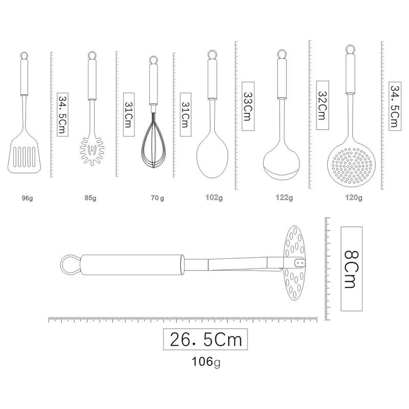 Berglander Cooking Utensil Set 8 Piece, Stainless Steel Kitchen Tool Set with Stand,Cooking Utensils, Slotted Tuner, Ladle, Skimmer, Serving Spoon, Pasta Server,Potato Maseher, Egg Whisk. ï¼ˆ8 Piecesï¼‰ - Image 2