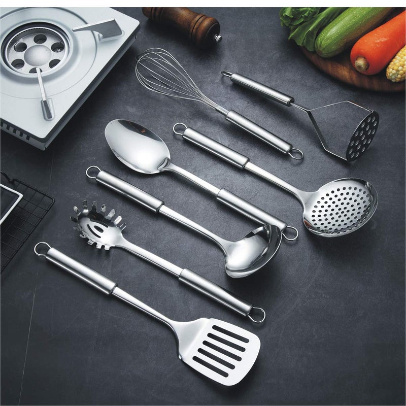 Berglander Cooking Utensil Set 8 Piece, Stainless Steel Kitchen Tool Set with Stand,Cooking Utensils, Slotted Tuner, Ladle, Skimmer, Serving Spoon, Pasta Server,Potato Maseher, Egg Whisk. ï¼ˆ8 Piecesï¼‰ - Image 3