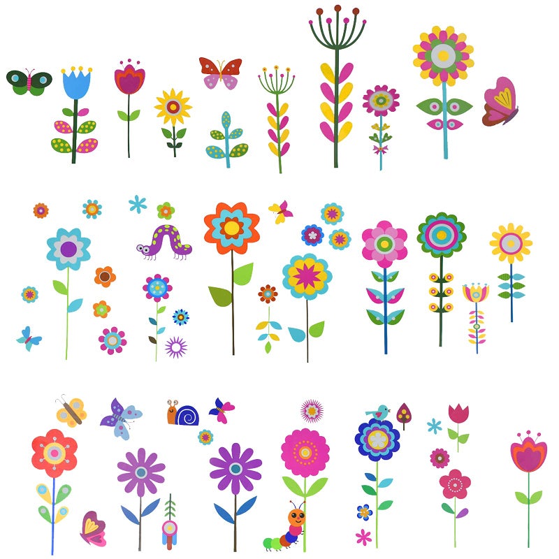 Maydahui Maydahui 56 PCS Garden Flower Wall Corner Decal Snail Butterfly Caterpillar Bird Snake Sunflower Grass Floral Baseboard Wall Sticker for Kids Girls Room Bedroom Nursery Classroom Home Decor