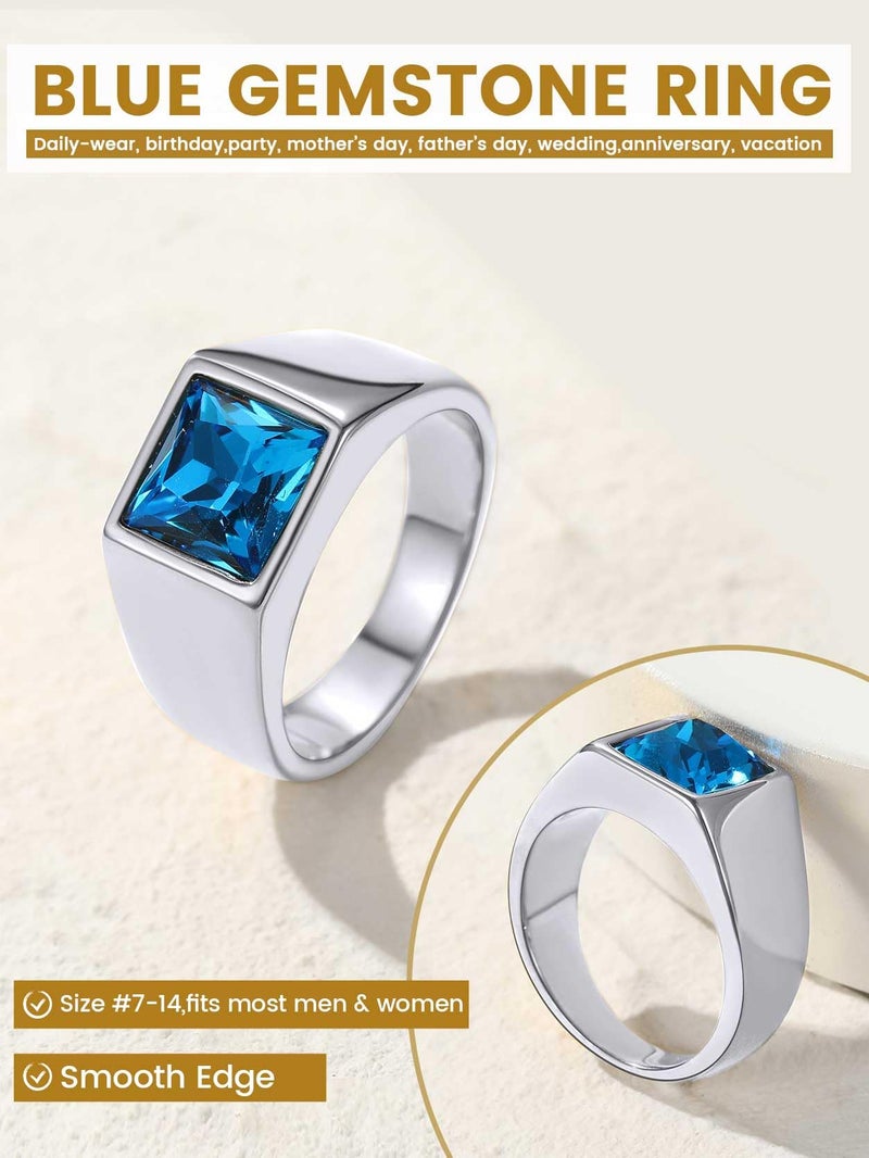 KeyStyle Size 10 Blue Topaz Rings For Man, Stainless Steel Ring For Classical Cocktail Husband Father Valentine - Image 4