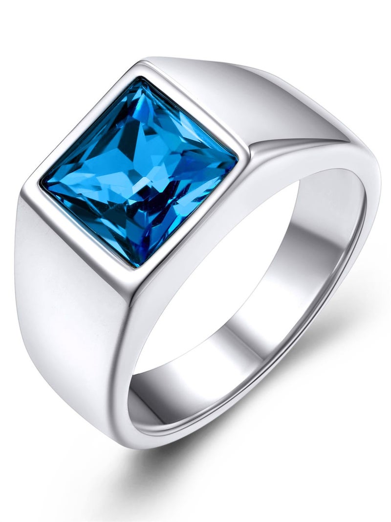 KeyStyle Size 10 Blue Topaz Rings For Man, Stainless Steel Ring For Classical Cocktail Husband Father Valentine - Image 1