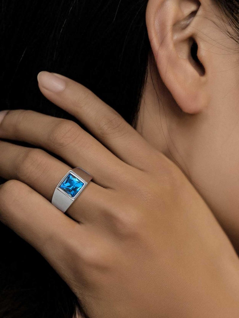 KeyStyle Size 10 Blue Topaz Rings For Man, Stainless Steel Ring For Classical Cocktail Husband Father Valentine - Image 3