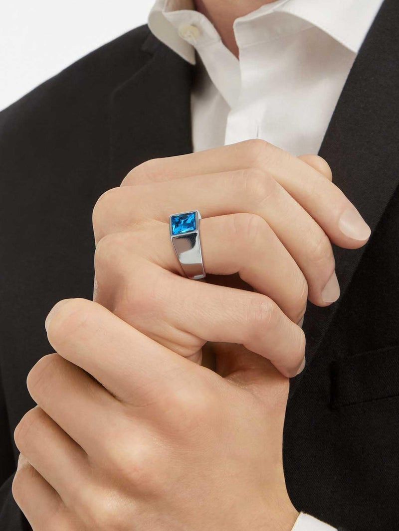 KeyStyle Size 10 Blue Topaz Rings For Man, Stainless Steel Ring For Classical Cocktail Husband Father Valentine - Image 2