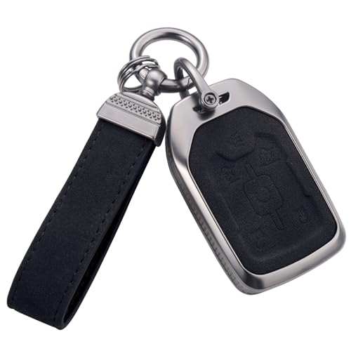 YO&YOYE for GMC Key Fob Cover with Keychain, Leather Full Protection Key Case Shell Compatible with Chevy GMC Suburban Tahoe Terrain Yukon Yukon XL (6 Buttons, Black) - Image 1