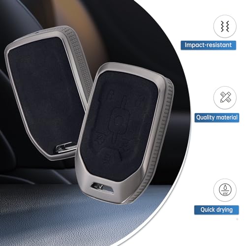 YO&YOYE for GMC Key Fob Cover with Keychain, Leather Full Protection Key Case Shell Compatible with Chevy GMC Suburban Tahoe Terrain Yukon Yukon XL (6 Buttons, Black) - Image 3