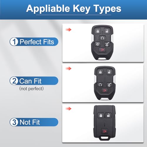 YO&YOYE for GMC Key Fob Cover with Keychain, Leather Full Protection Key Case Shell Compatible with Chevy GMC Suburban Tahoe Terrain Yukon Yukon XL (6 Buttons, Black) - Image 2