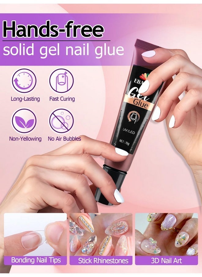 EBANKU Soft Gel Nail Tips And Solid Gel Glue Kit With Handheld Flash Cure Uv Led Nail Lamp, 120Pcs Short Almond Nail Tips Kit With 3 In 1 Nail Glue&Base Coat For Starters Home Salon  - Image 2