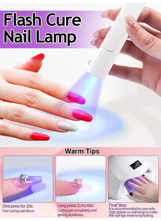 EBANKU Soft Gel Nail Tips And Solid Gel Glue Kit With Handheld Flash Cure Uv Led Nail Lamp, 120Pcs Short Almond Nail Tips Kit With 3 In 1 Nail Glue&Base Coat For Starters Home Salon  - Image 3