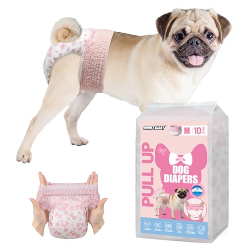 Dono Disposable Pull It Up Female Dog Diapers, 360° Stretchy Waist Puppy Diapers, Super-Absorbent Doggie Diapers with Rapid-Dry Technology Leak-Proof Design for Doggy in Heat Period, M 10 Pcs - Image 1