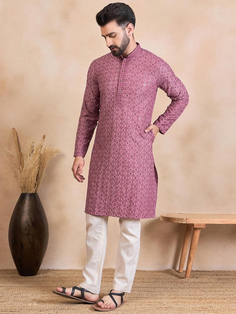 SWAGG INDIA Men's Rayon Blend Geometric Regular Kurta | Ethnic Wear Perfect for Casual and Festive Occasions - Image 3