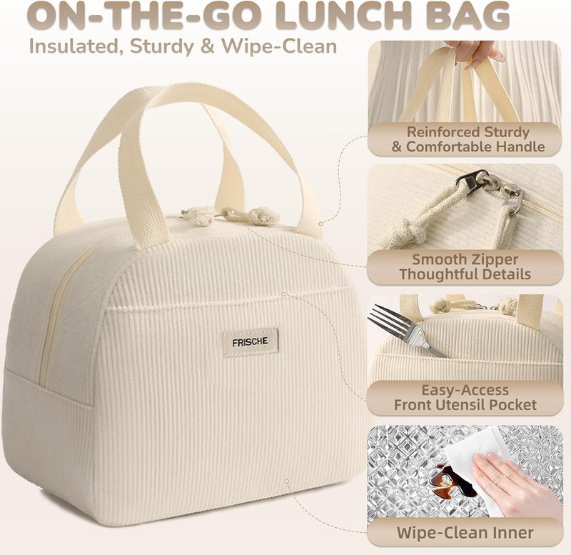 Insulated Lunch Bag for Women Men, Lunch Containers Reusable High Capacity Lunch Tote Bags for Work Picnic (Corduroy Beige) - Image 3