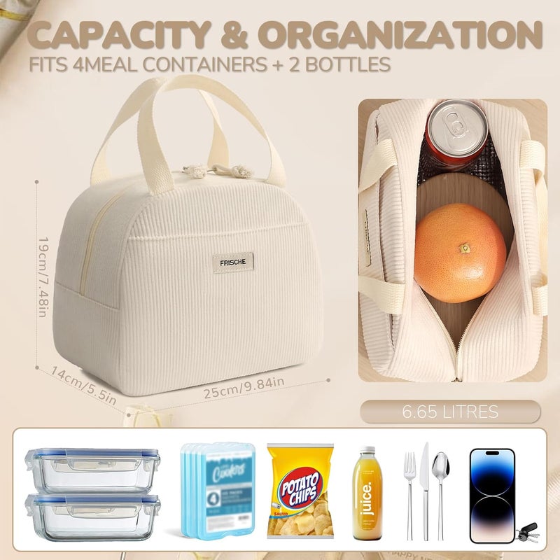 Insulated Lunch Bag for Women Men, Lunch Containers Reusable High Capacity Lunch Tote Bags for Work Picnic (Corduroy Beige) - Image 5