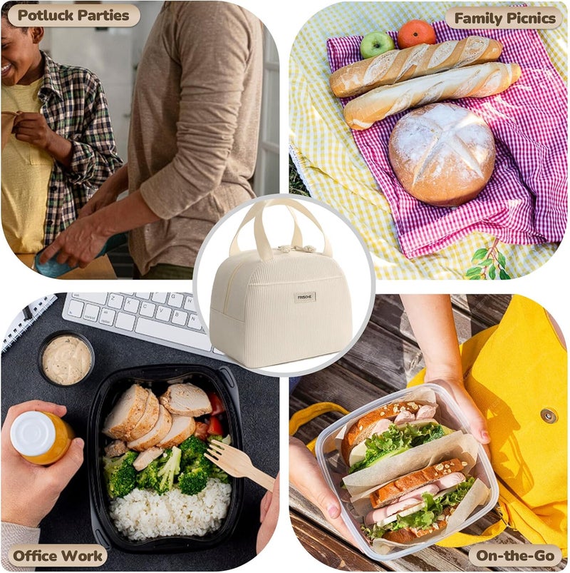 Insulated Lunch Bag for Women Men, Lunch Containers Reusable High Capacity Lunch Tote Bags for Work Picnic (Corduroy Beige) - Image 2
