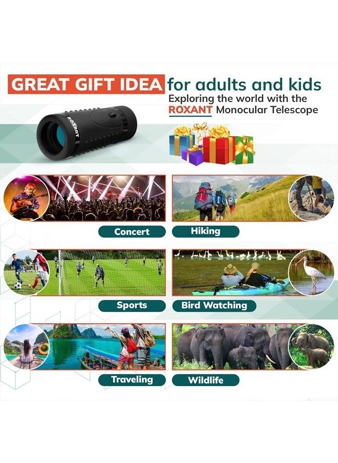 Roxant Monocular Telescope - Wide View High Definition BAK4 Handheld Telescope - Monoculars for Adults High Powered, Compact Monoscope