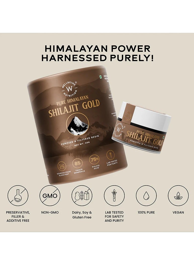 Wellbeing Nutrition Pure Himalayan Shilajit Gold Resin for Strength, Stamina, Performance, Stress Relief and Vitality | With Ashwagandha, Safed Museli & Swarna Bhasma (24K Gold Leaf) - Image 3